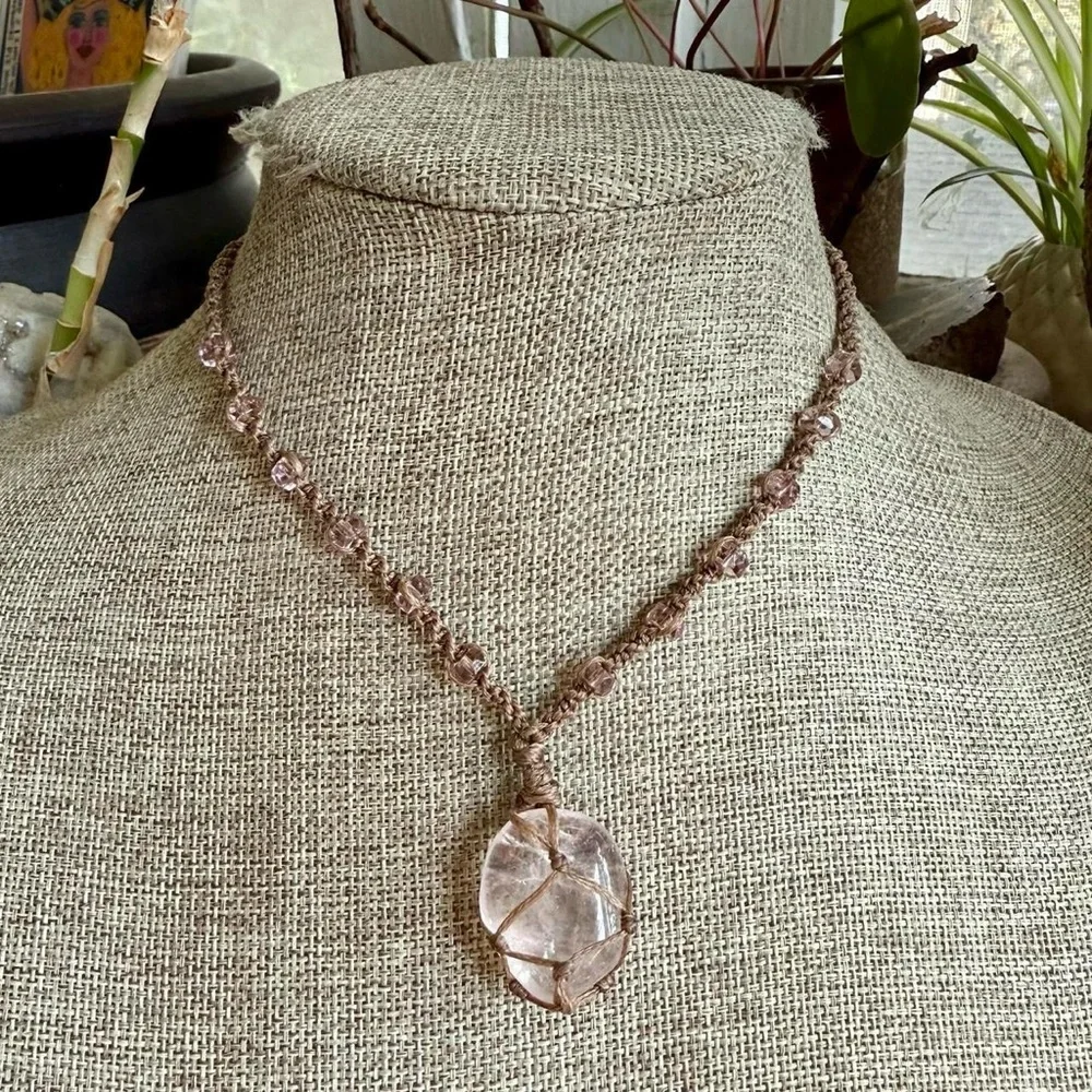 Boho Hippie Micro Macrame Crystal Choker Necklace - Picture 8 of 10